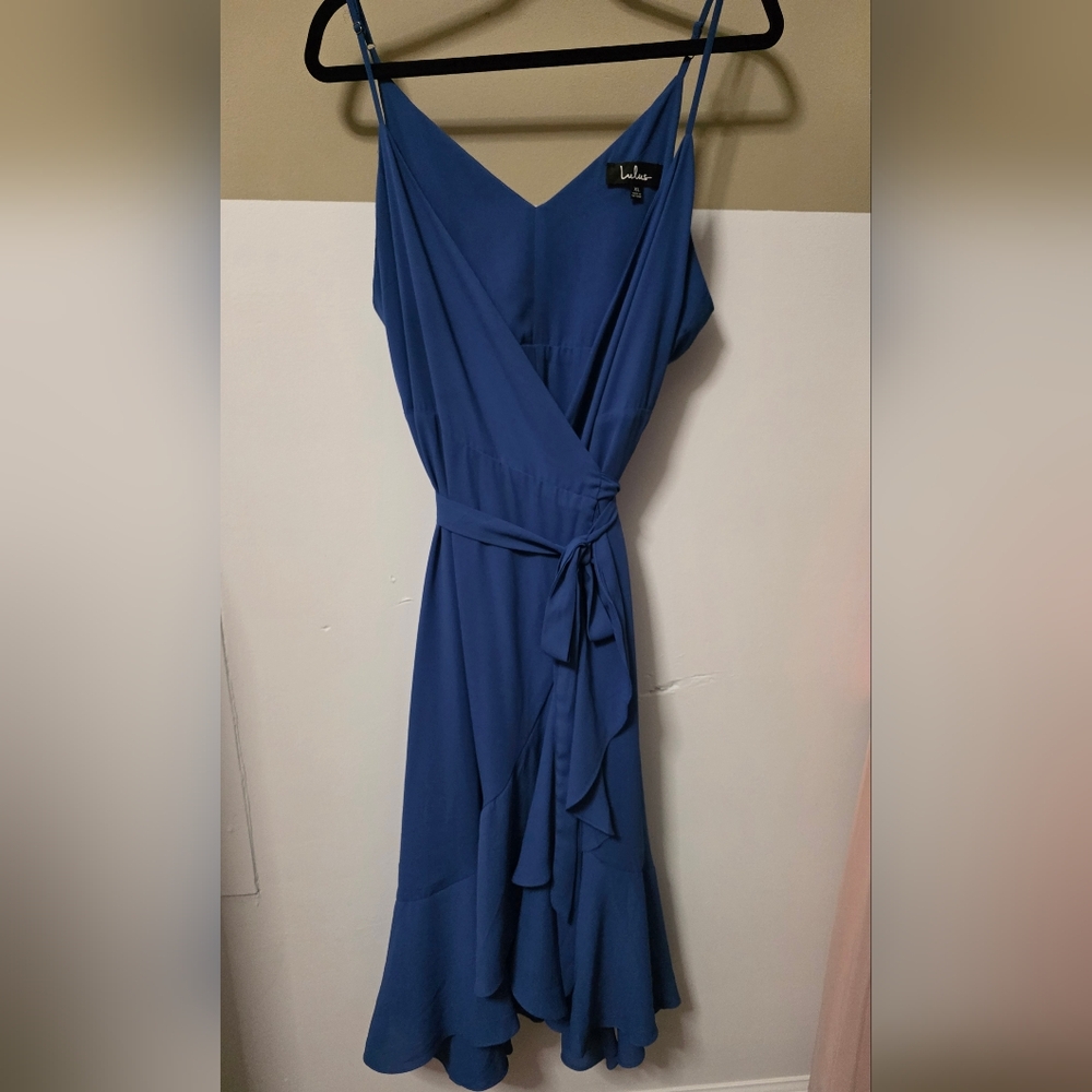 Lulu's Cornflower Blue Ruffle Wrap Midi Dress - Picture 9 of 9